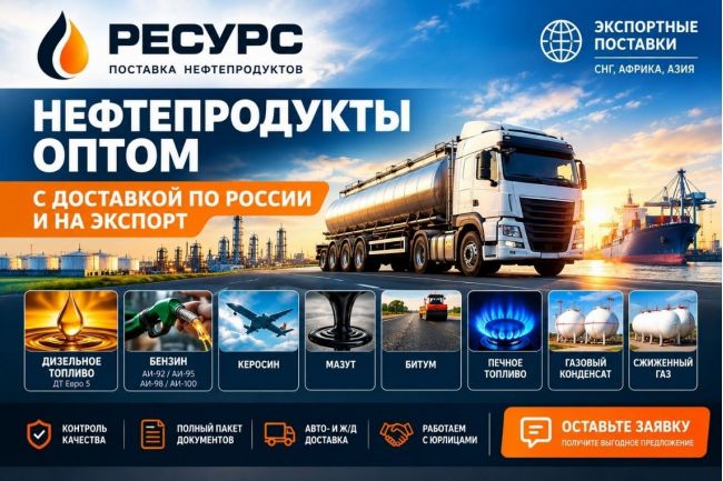 Нефтепродукты оптом с доставкой по России-экспорт